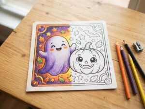 Categorie-overzicht van vrolijke kleurplaten met het thema Halloween.