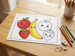 Categorie-overzicht van vrolijke kleurplaten met het thema smile fruit.