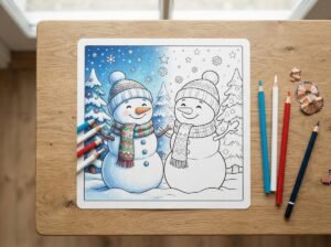 Categorie-overzicht van vrolijke kleurplaten met het thema winter.