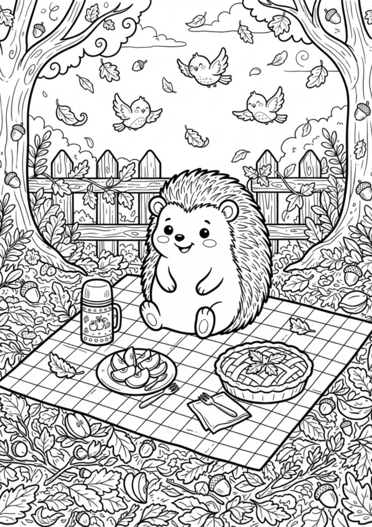 Het Egel-Picknickfeest — gratis kleurplaat om te printen