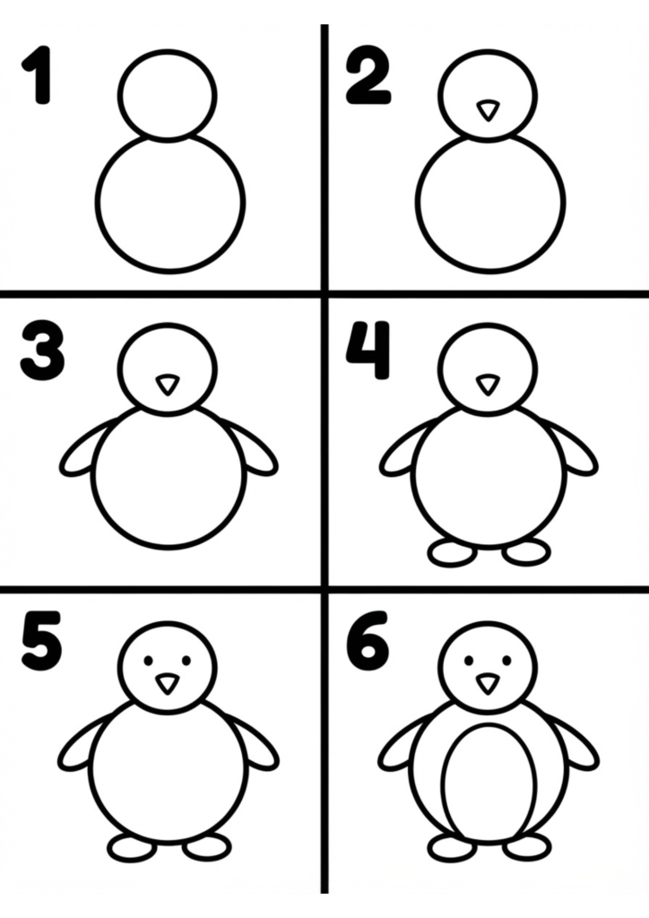 Hoe je een schattige Pinguïn tekent — gratis kleurplaat om te printen