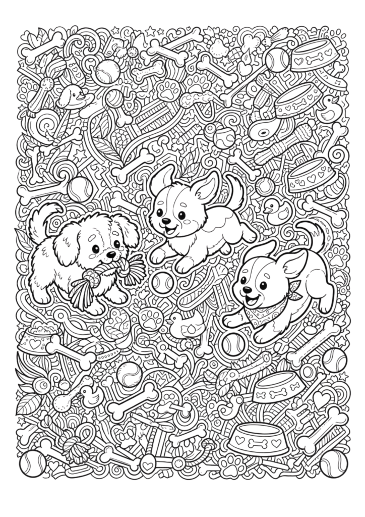 Schattige Puppies 2 — gratis kleurplaat om te printen