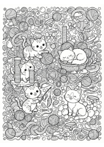 Vrolijke Kittens 2 — gratis kleurplaat om te printen