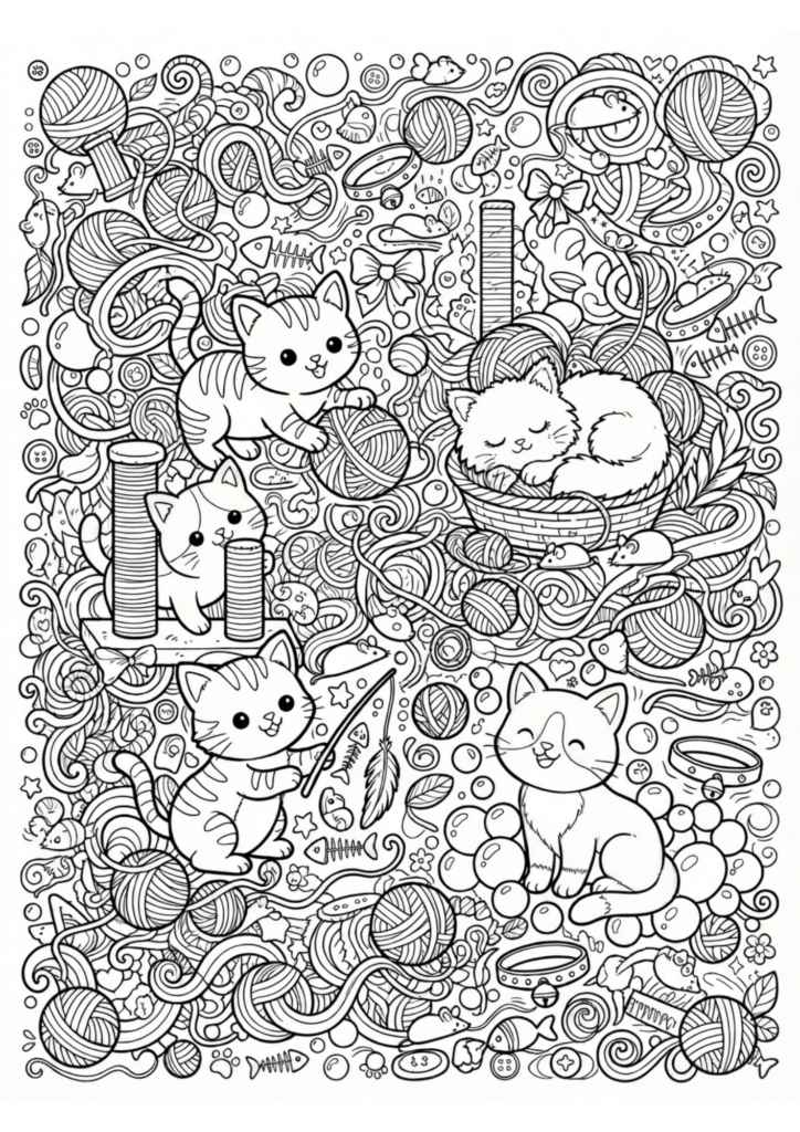 Vrolijke Kittens 2 — gratis kleurplaat om te printen