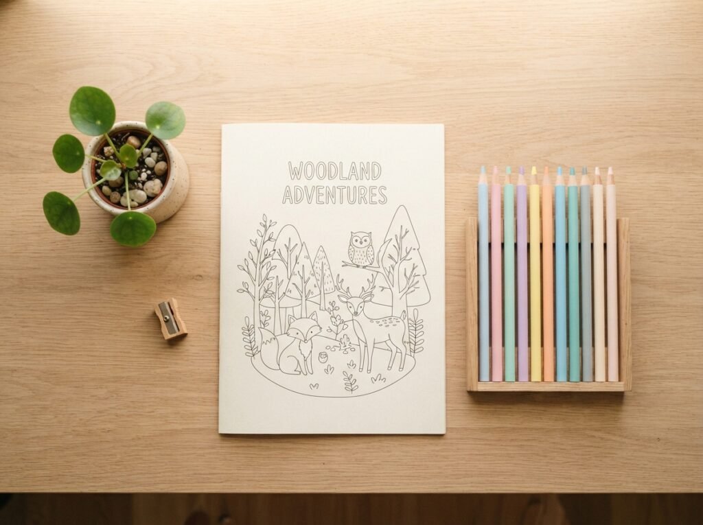 Rustgevende kleurhoek voor kinderen om te ontprikkelen en kalm te worden met pastel kleurpotloden