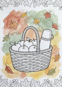 Herfstpicknick — gratis kleurplaat om te printen