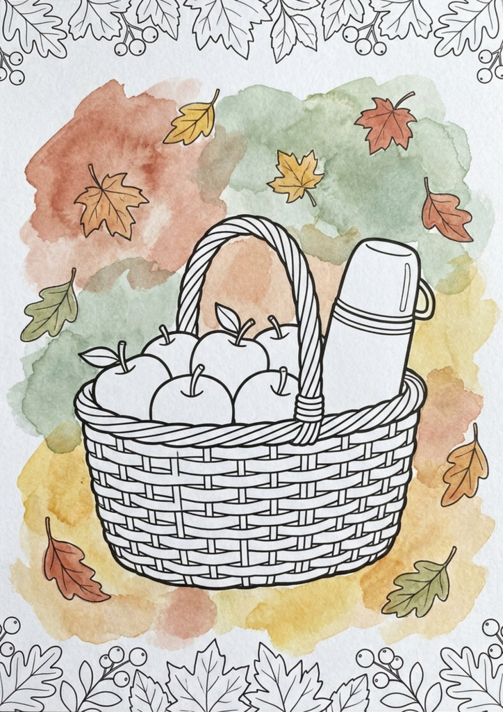 Herfstpicknick — gratis kleurplaat om te printen